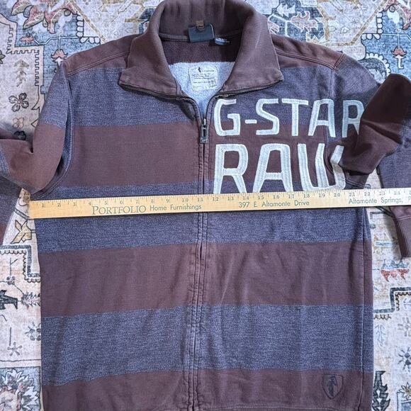 Vintage G Star Raw Y2k Zip Up Sweatshirt Striped Embroidered Sweater Men's XL - Picture 8 of 16